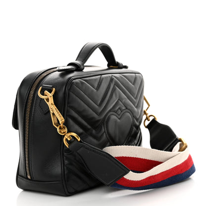 Gucci Calfskin Matelasse Sylvie Web Small GG Marmont Top Handle Shoulder Bag Black 3 of 14