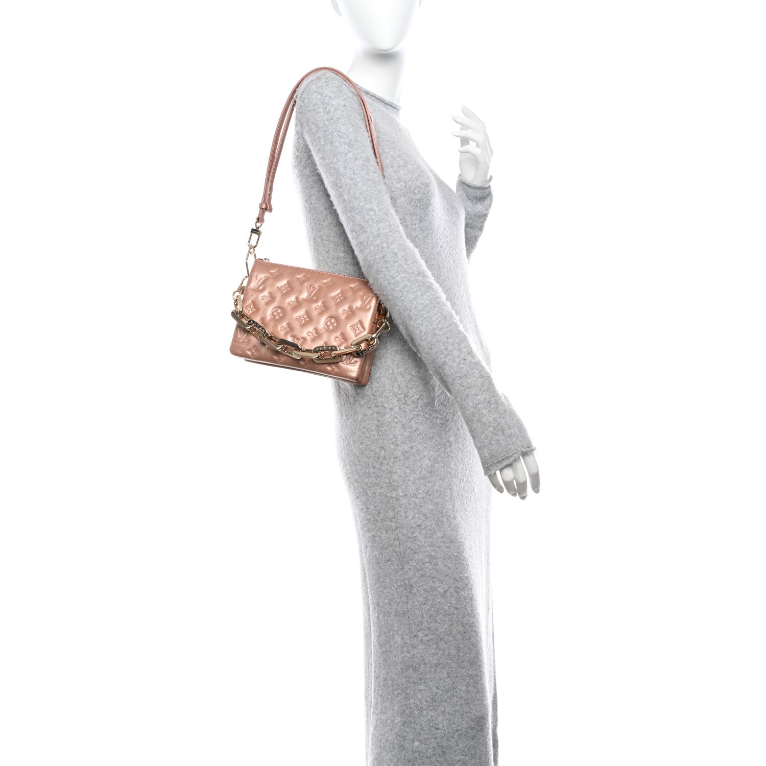Louis Vuitton Metallic Lambskin Embossed Monogram Coussin BB Pink Gold 2 of 9