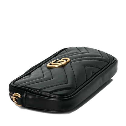 Gucci Calfskin Matelasse Mini GG Marmont Chain Crossbody Bag Black 4 of 8