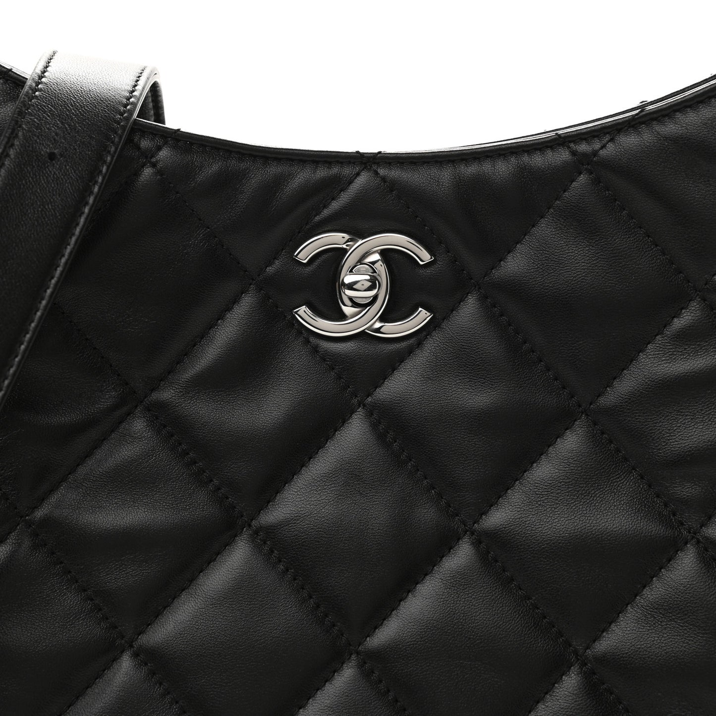 Lambskin Chain Rows Quilted Chain Hobo Black
