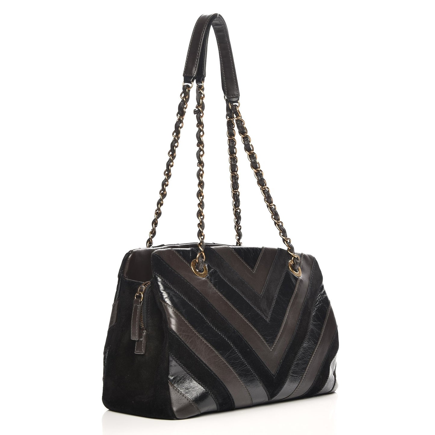 Suede Lambskin Glazed Calfskin Lady Vintage Tote Black