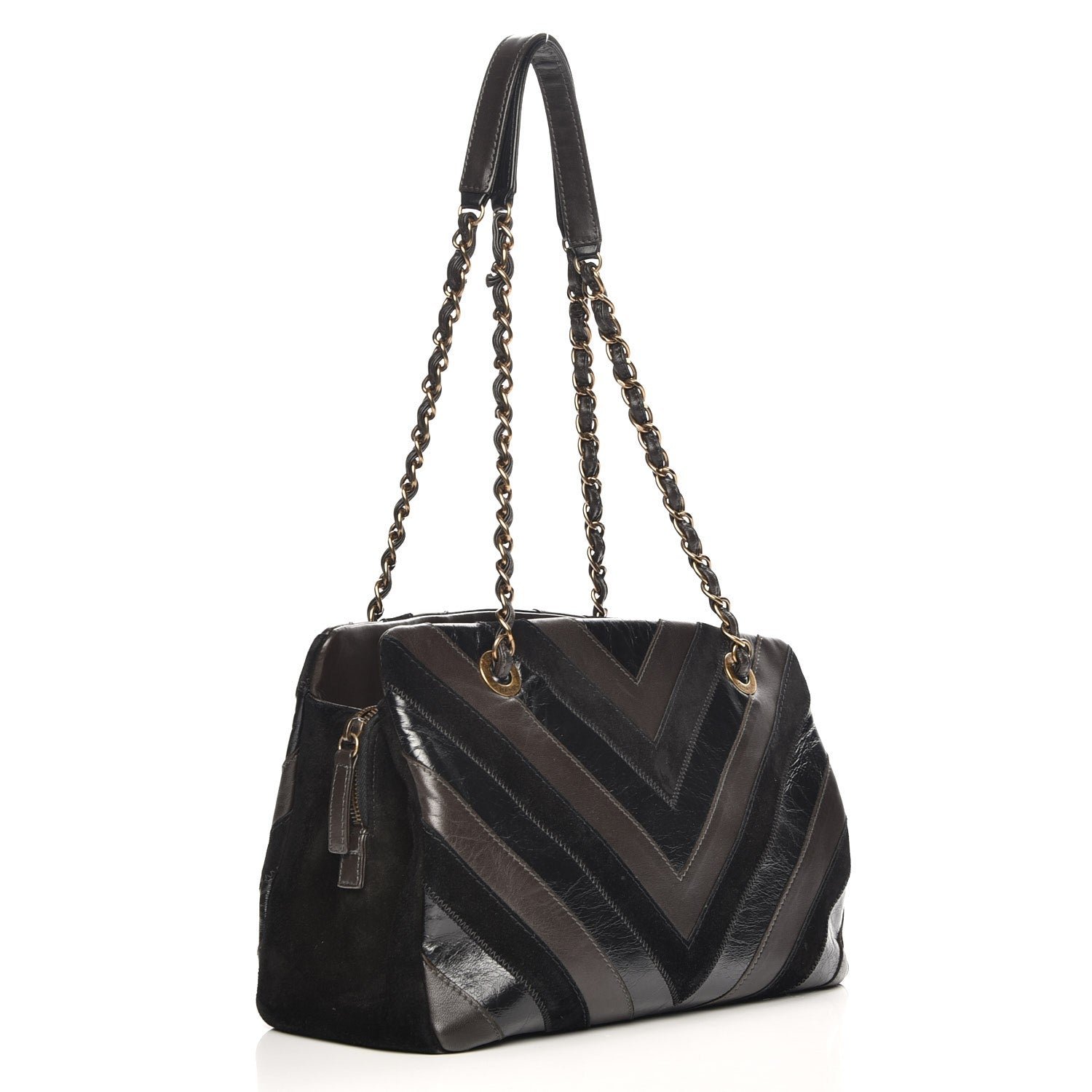Chanel Suede Lambskin Glazed Calfskin Lady Vintage Tote Black 3 of 7