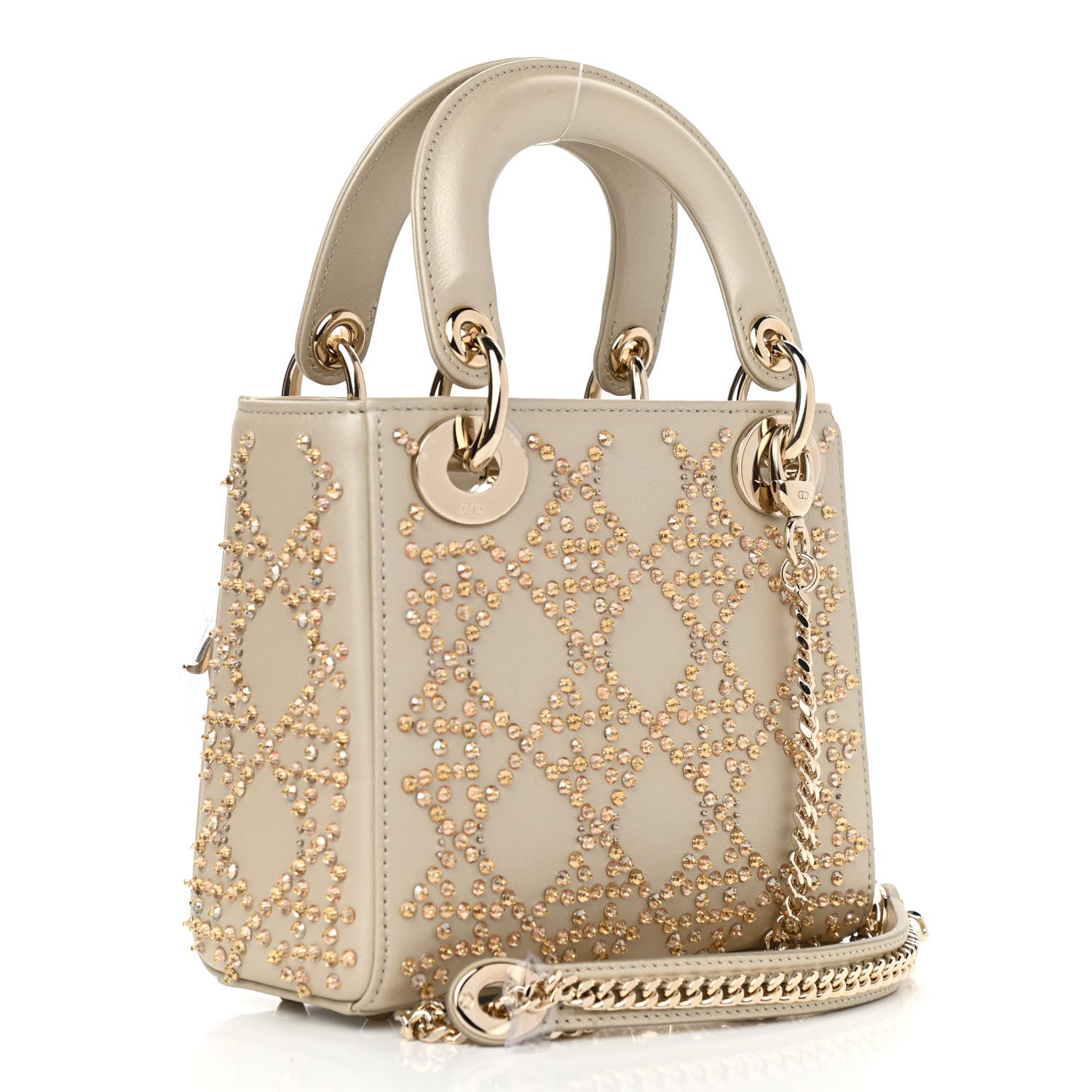 Christian Dior Metallic Lambskin Crystal Cannage Mini Lady Dior Platinum 3 of 11