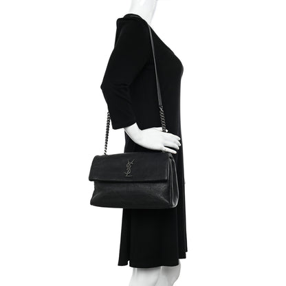 Saint Laurent Calfskin Crocodile Embossed Medium West Hollywood Monogram Fold-Over Bag 2 of 11