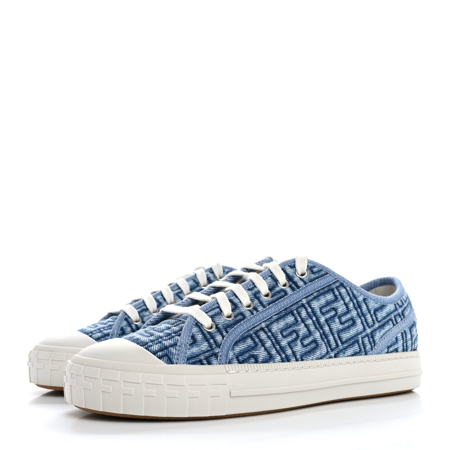 Fendi Denim Jacquard FF Matelasse Womens Domino Low Top Sneakers 38 Blue Navy 4 of 10
