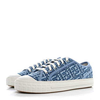 Fendi Denim Jacquard FF Matelasse Womens Domino Low Top Sneakers 38 Blue Navy 4 of 10