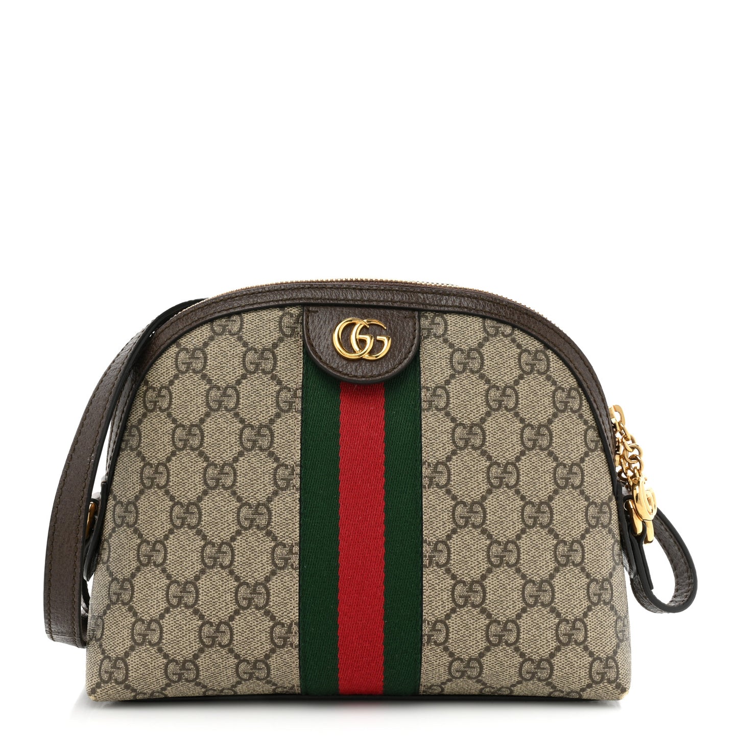 GG Supreme Monogram Textured Dollar Calfskin Web Small Ophidia Dome Shoulder Bag Beige Ebony New Acero