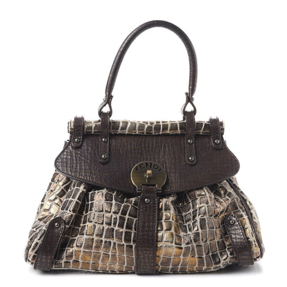 Fendi Metallic Canvas Croc Print Magic Satchel Brown 1 of 12