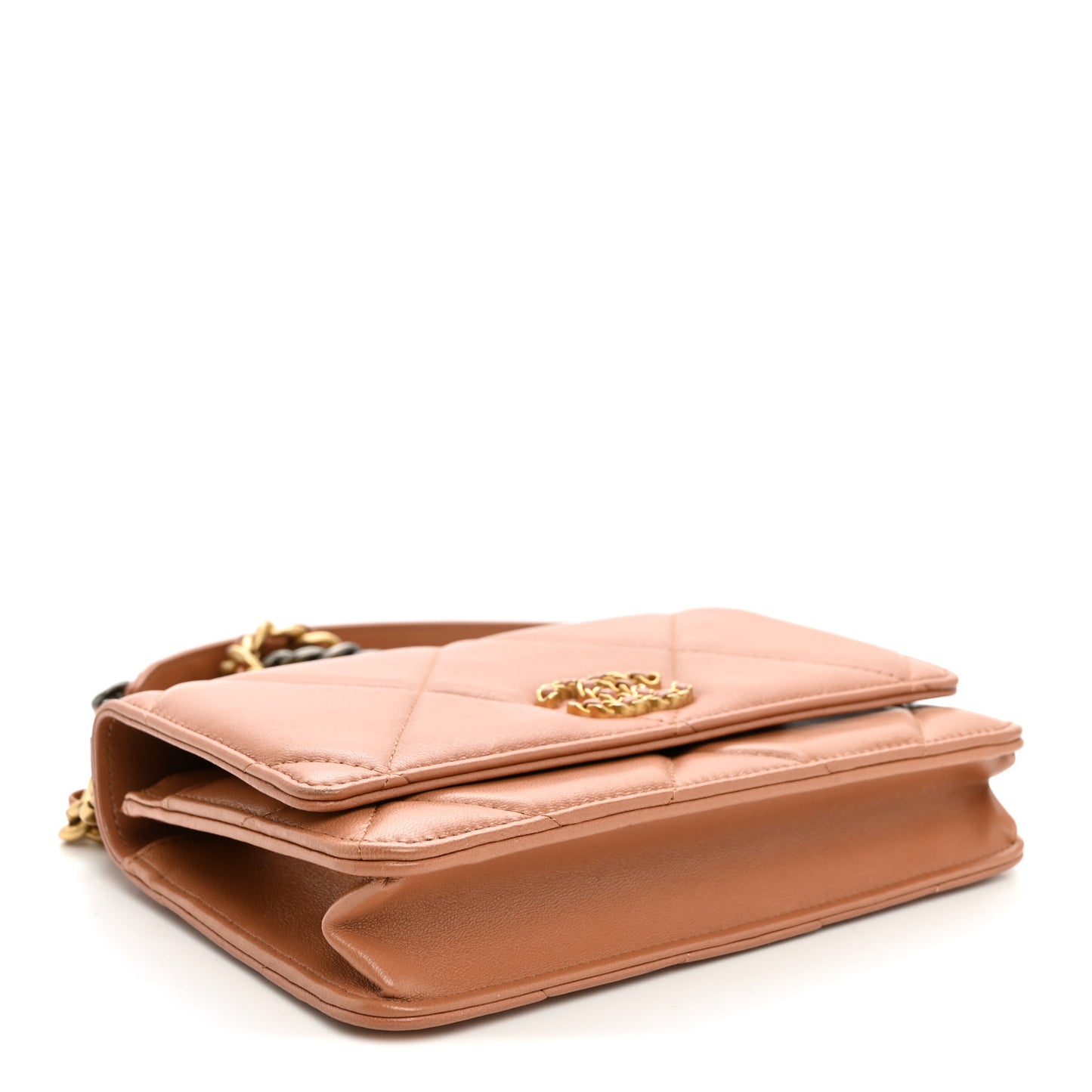 Lambskin Quilted Chanel 19 Wallet On Chain WOC Brown