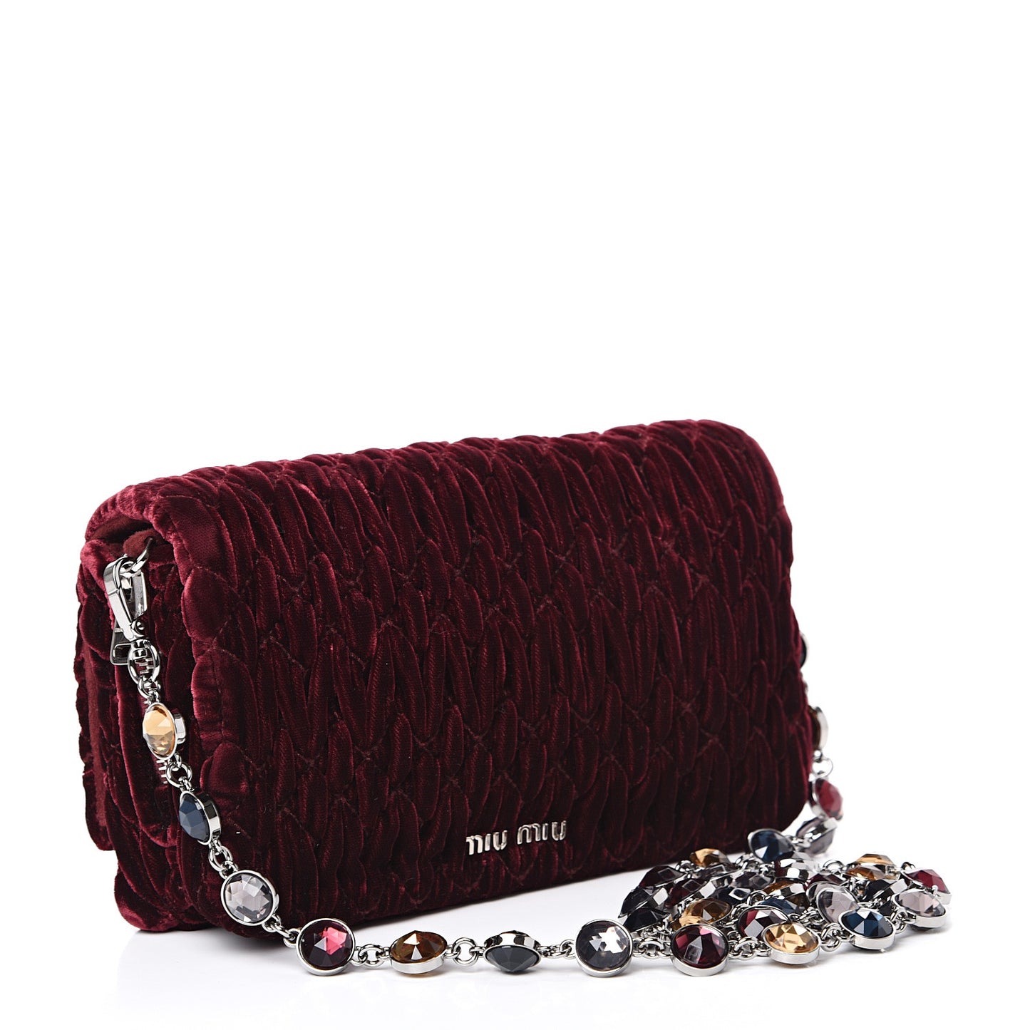 Velluto Matelasse Crystal Flap Clutch Bordeaux