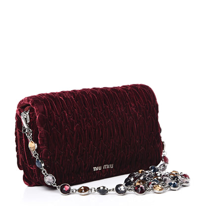 Miu Miu Velluto Matelasse Crystal Flap Clutch Bordeaux 2 of 9