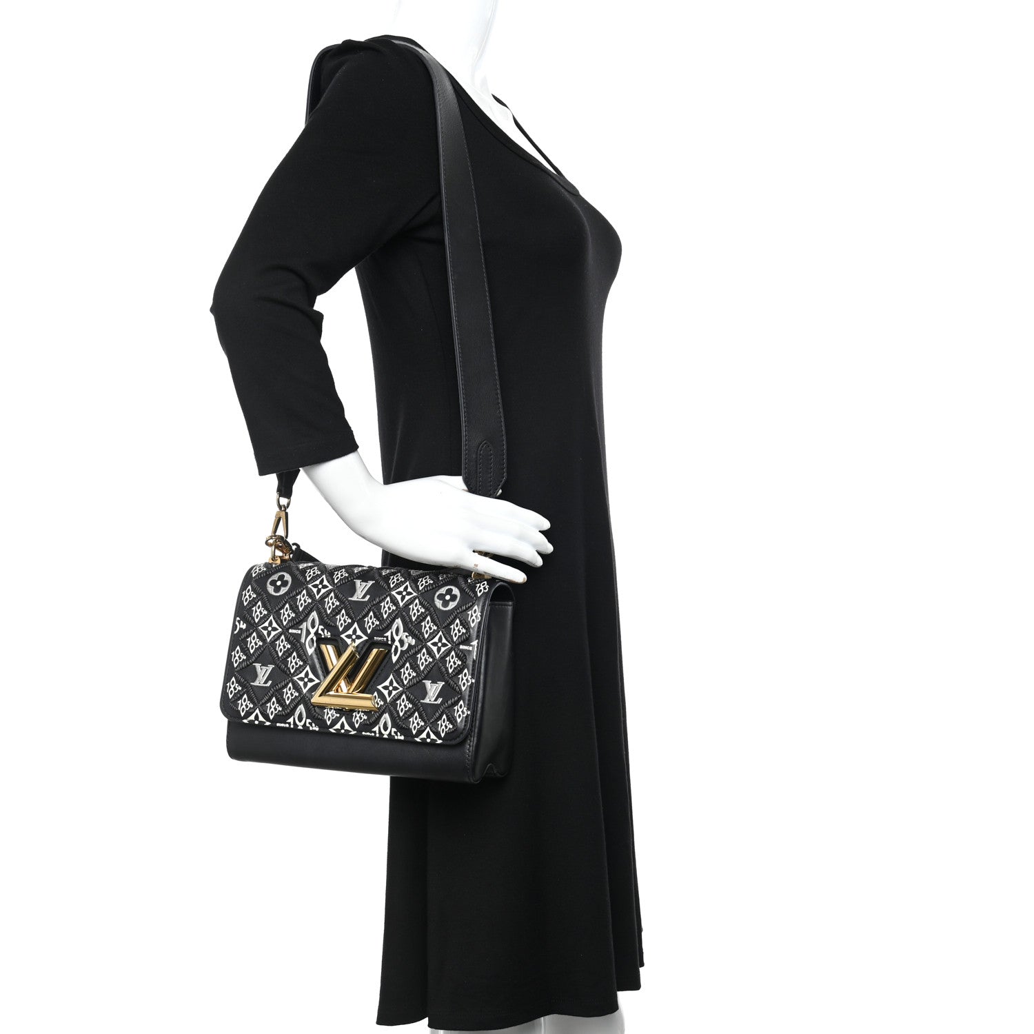 Louis Vuitton Calfskin Since 1854 Embroidered Twist MM Black 2 of 10