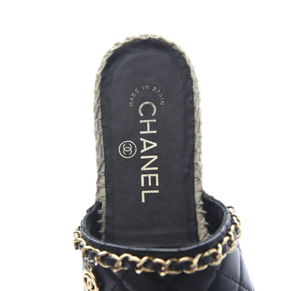 Chanel Lambskin Grosgrain Quilted CC Chain Espadrille Mules 37 Black 6 of 9