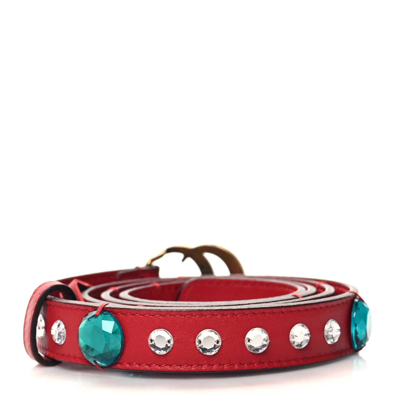 Gucci Calfskin Crystal Embellished Double G Belt 90 36 Hibiscus Red 2 of 5