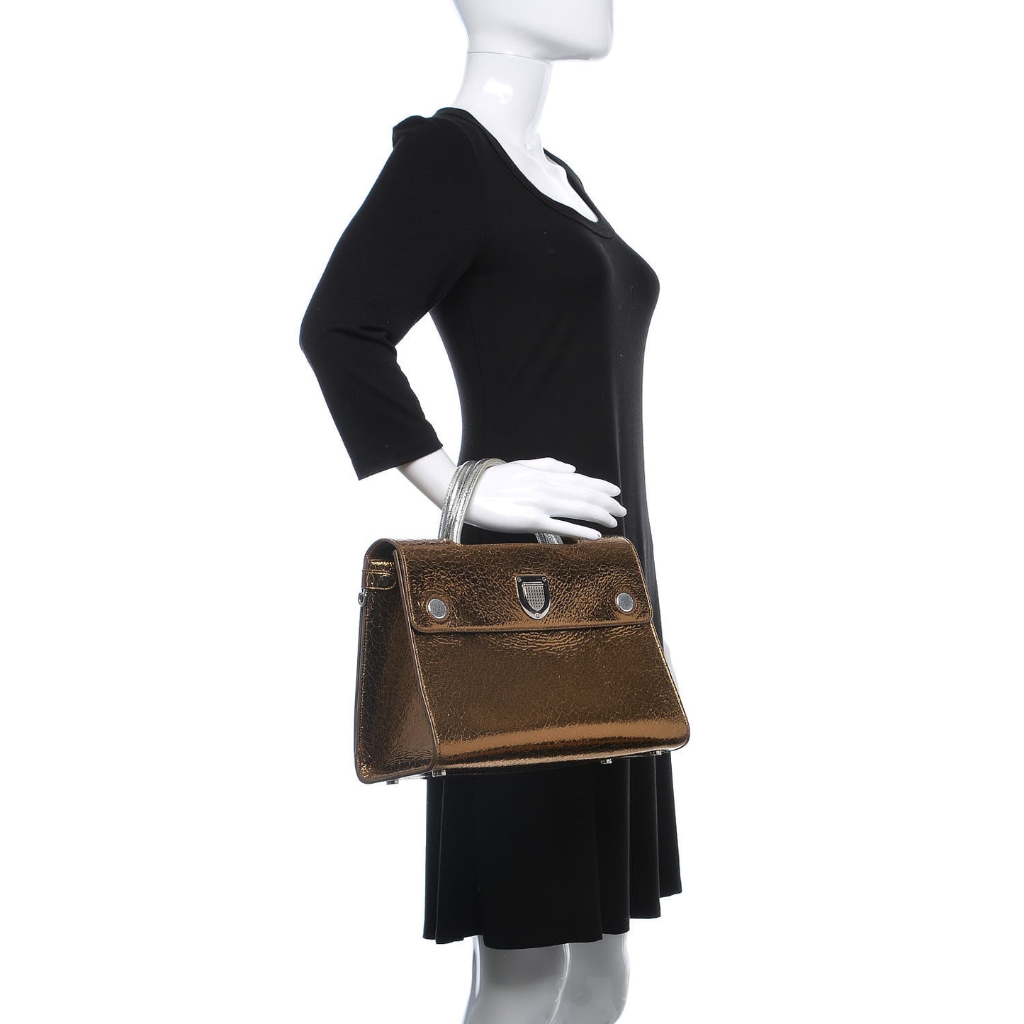 Metallic Calfskin Medium Diorever Flap Bronze