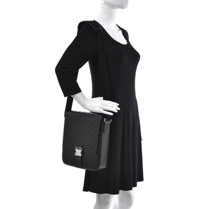 Gucci Guccissima Signature Single Buckle Flap Messenger Bag Black 2 of 7