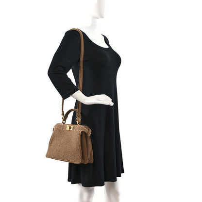 Fendi Curly Shearling Shiny Nappa Small Peekaboo I SEE U Satchel Camel 2 of 8