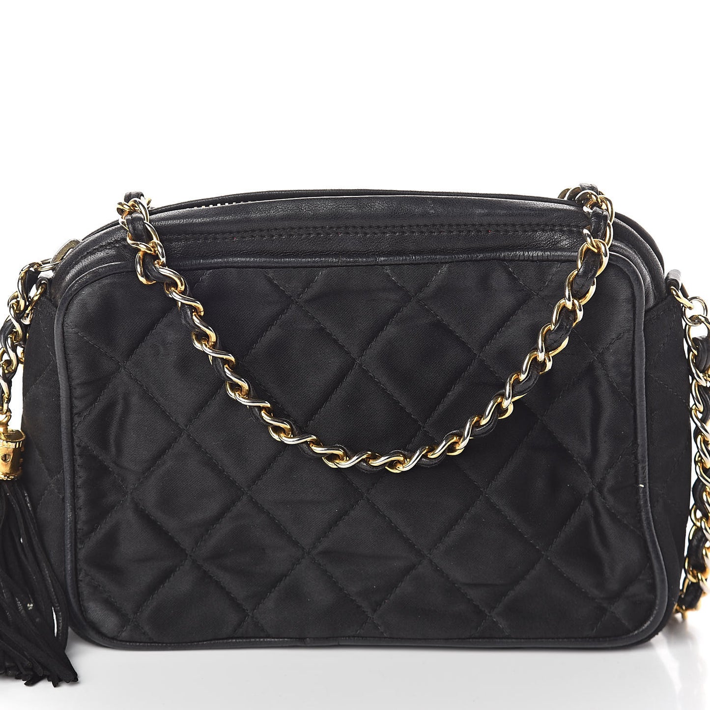 Lambskin Nylon Quilted Tassel Camera Case Black