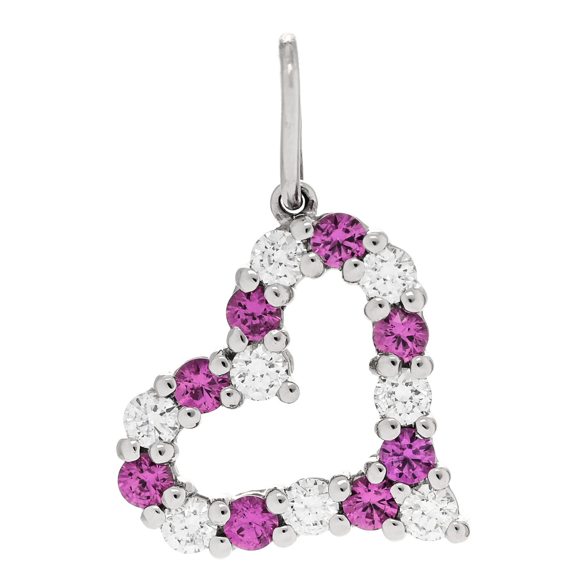 Tiffany Platinum Diamond Pink Sapphire Mini Heart Charm 1 of 5