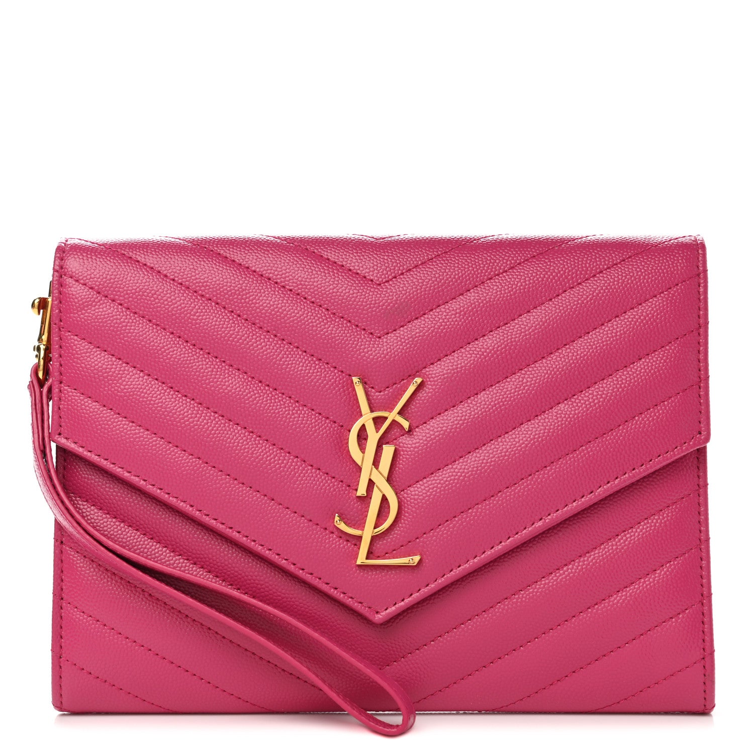 Saint Laurent Grain De Poudre Matelasse Chevron Monogram Envelope Clutch Fuxia Couture 1 of 8