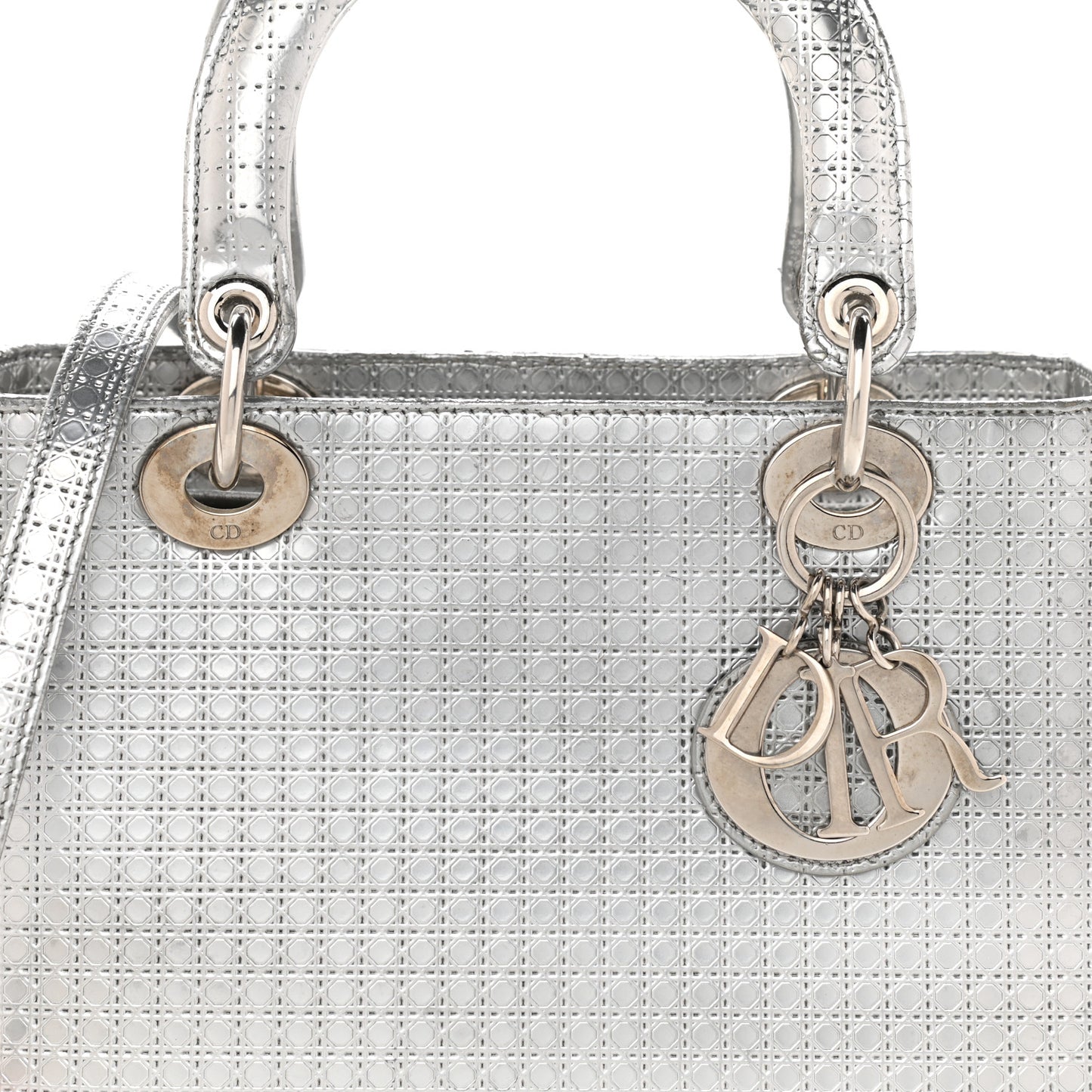 Metallic Patent Micro-Cannage Medium Lady Dior Silver