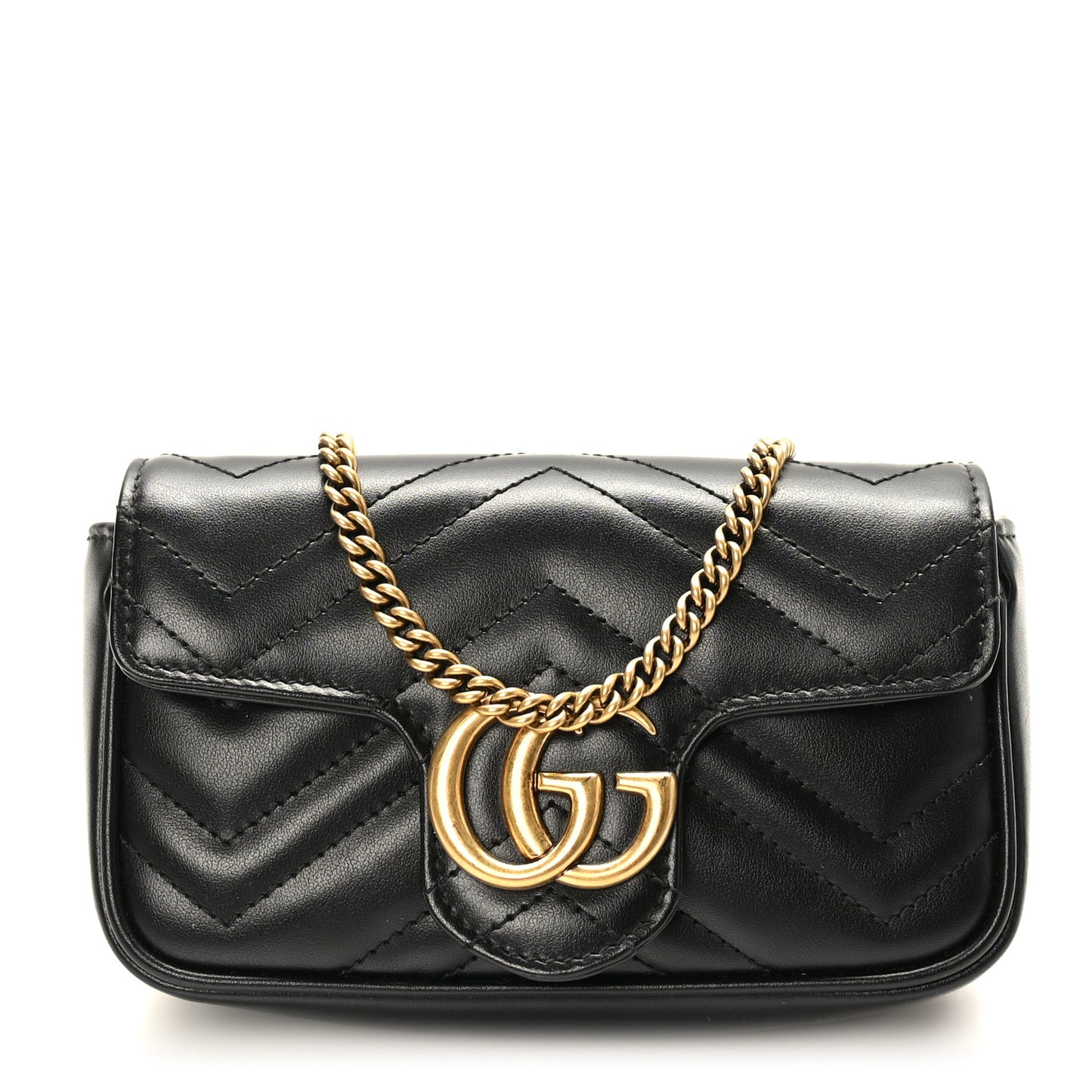 Calfskin Matelasse Super Mini GG Marmont Shoulder Bag Black