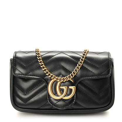 Gucci Calfskin Matelasse Super Mini GG Marmont Shoulder Bag Black 1 of 10