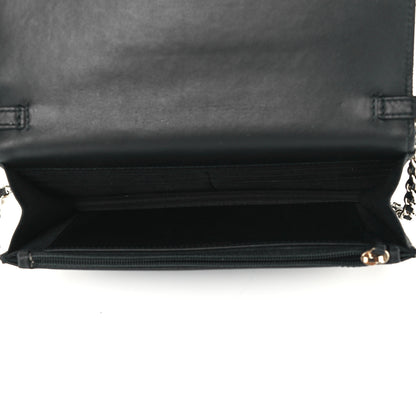 Chanel Crackled Patent Calfskin Quilted Pearl Wallet On Chain WOC Black 5 of 12