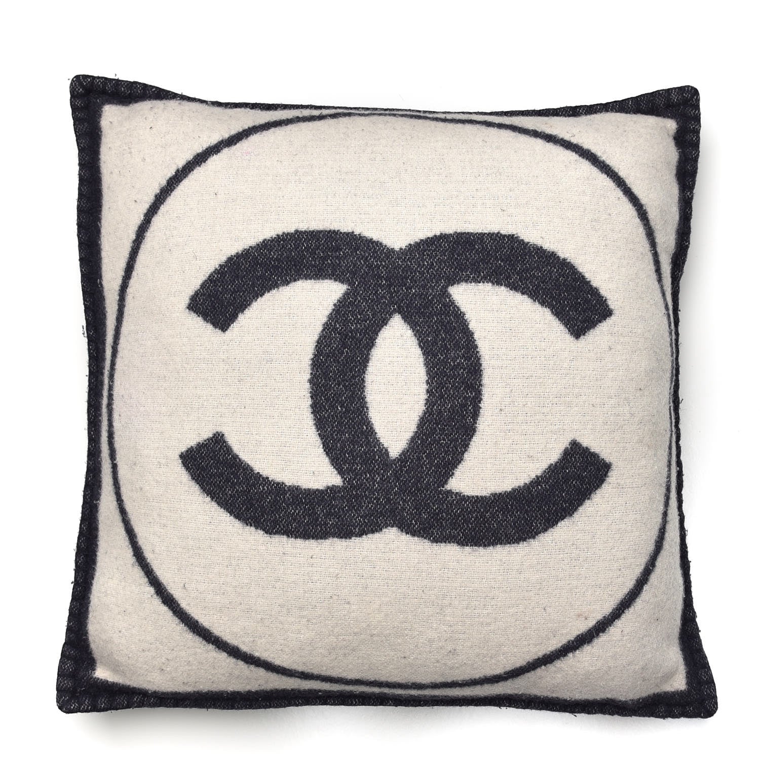 Chanel Merino Wool Cashmere CC Pillow White Navy Blue 3 of 4
