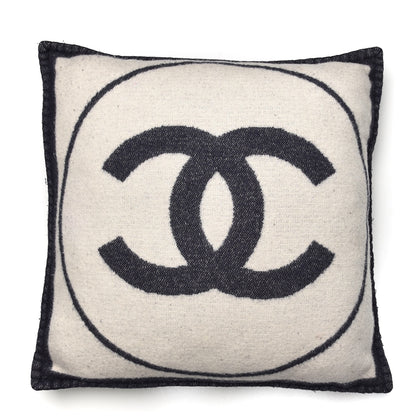 Chanel Merino Wool Cashmere CC Pillow White Navy Blue 3 of 4