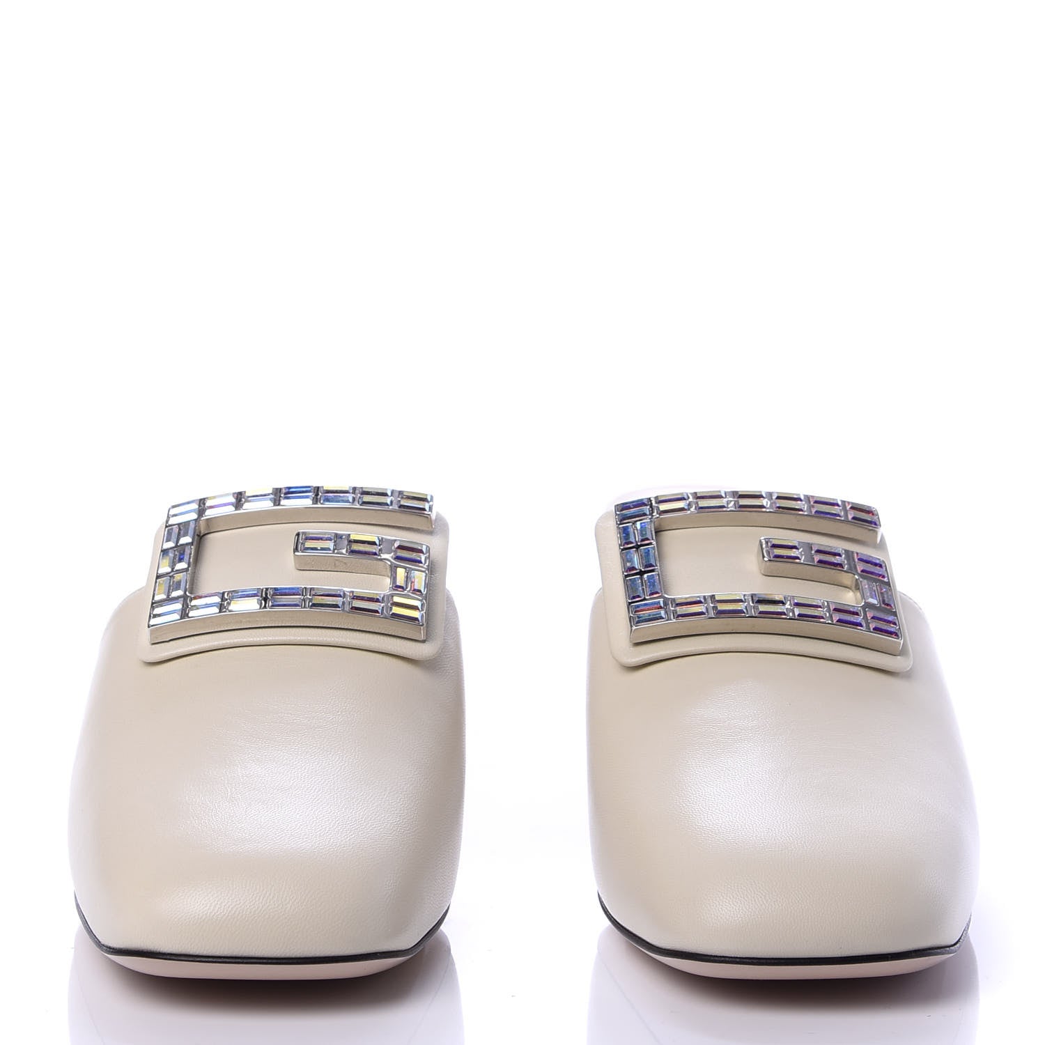 Gucci Malaga Kid Crystal Square G Madelyn Mules 41 Vintage White 2 of 10