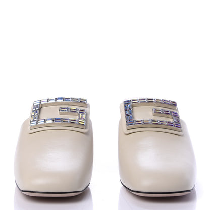 Gucci Malaga Kid Crystal Square G Madelyn Mules 41 Vintage White 2 of 10