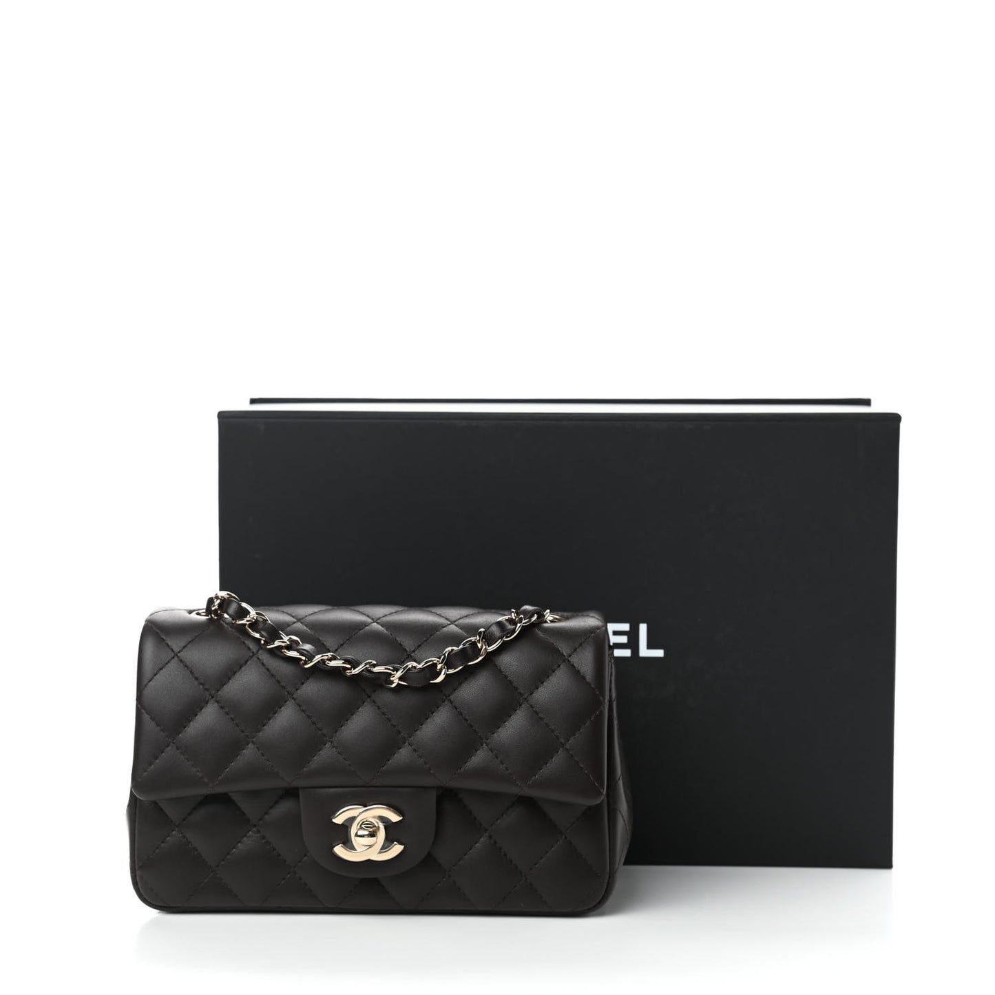 Lambskin Quilted Mini Rectangular Flap Dark Brown