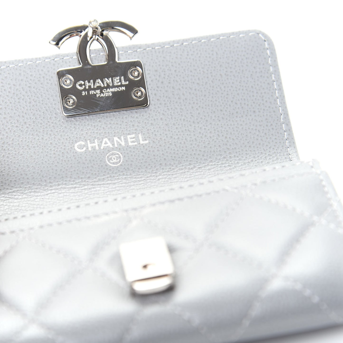 Grained Calfskin Quilted CC Box Flap Card Holder Grey