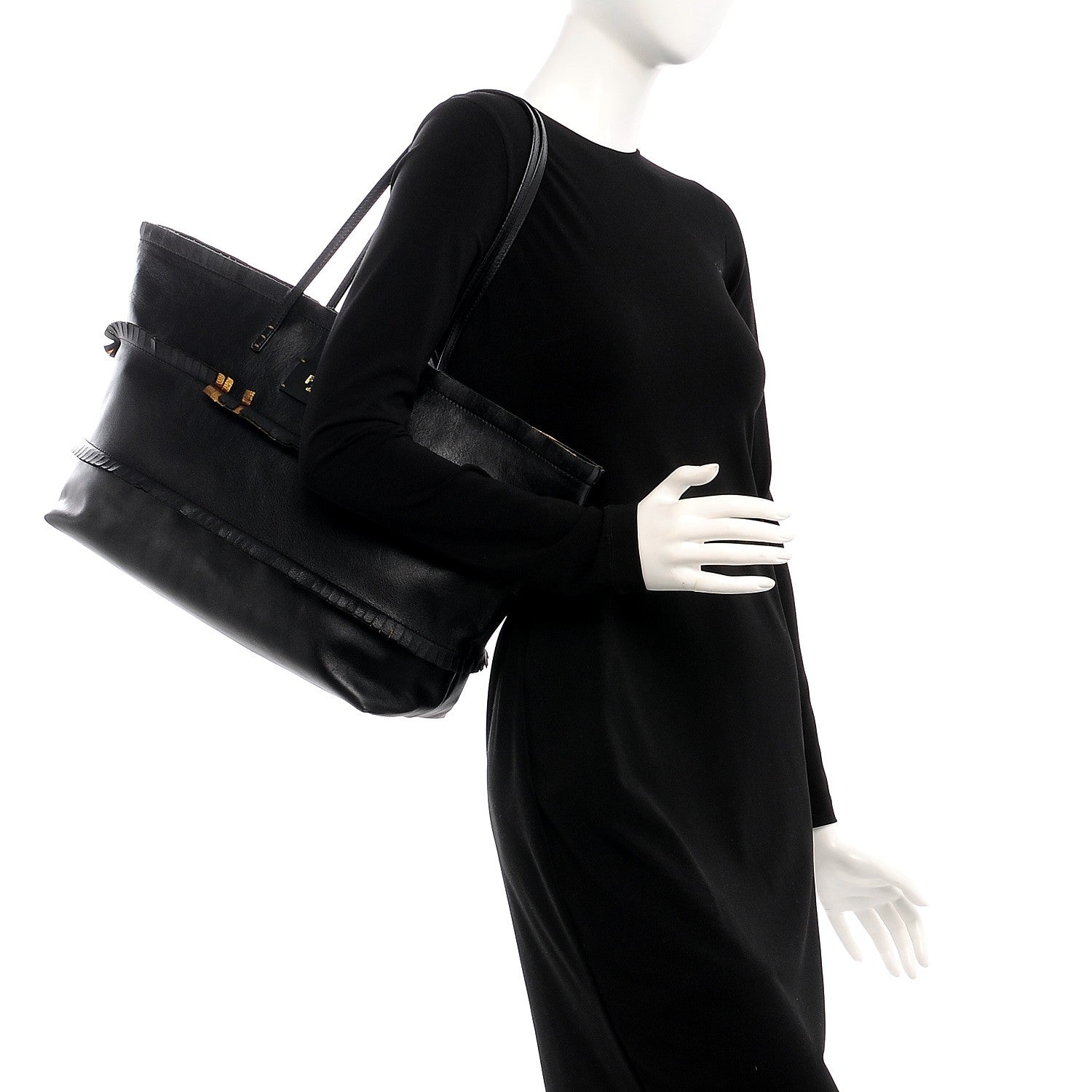 Fendi Calfskin Ruffle Roll Tote Black 2 of 7