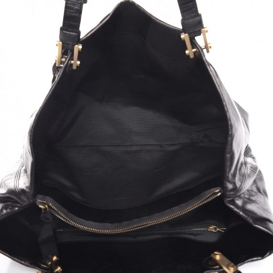 Crinkled Lambskin Tote Black