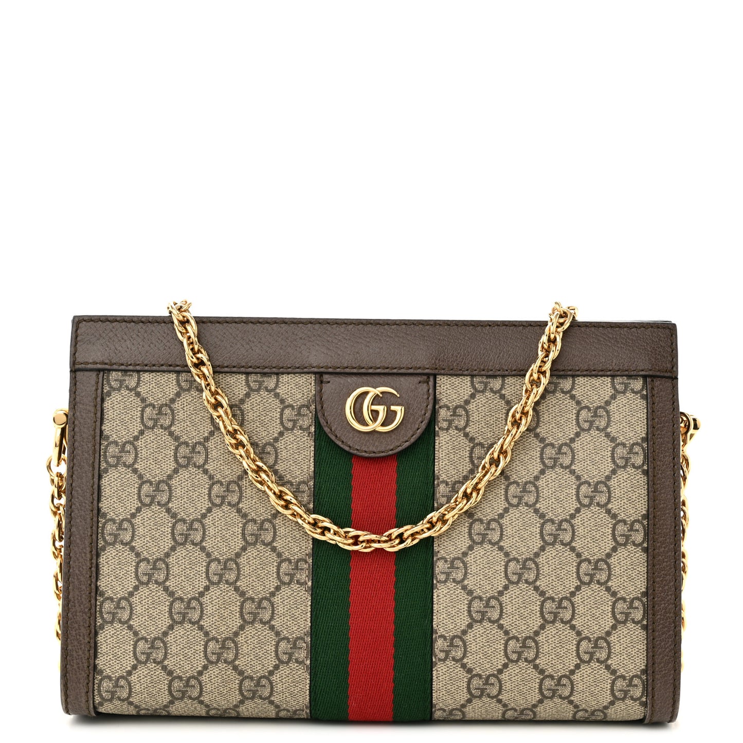 GG Supreme Monogram Web Small Ophidia Chain Shoulder Bag Brown