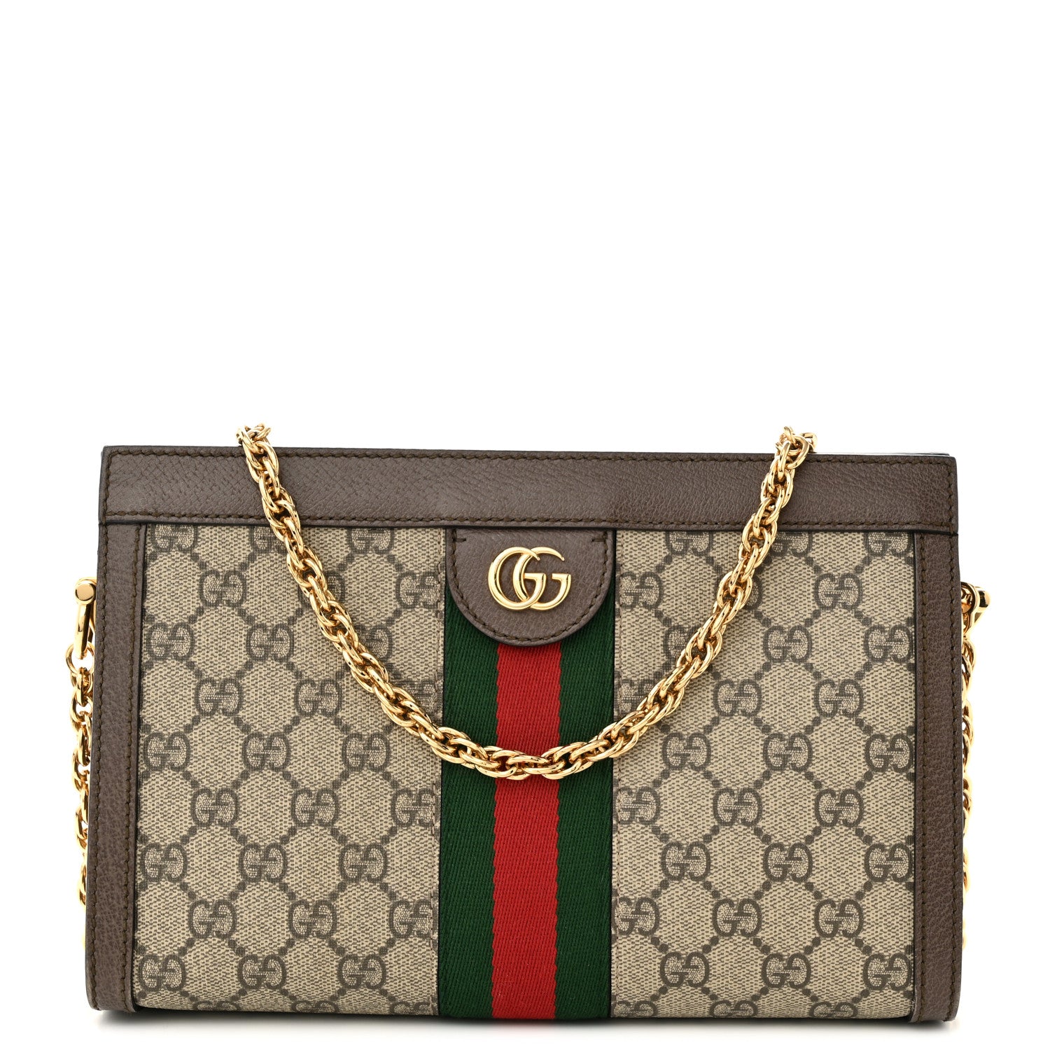 Gucci GG Supreme Monogram Web Small Ophidia Chain Shoulder Bag Brown 1 of 12