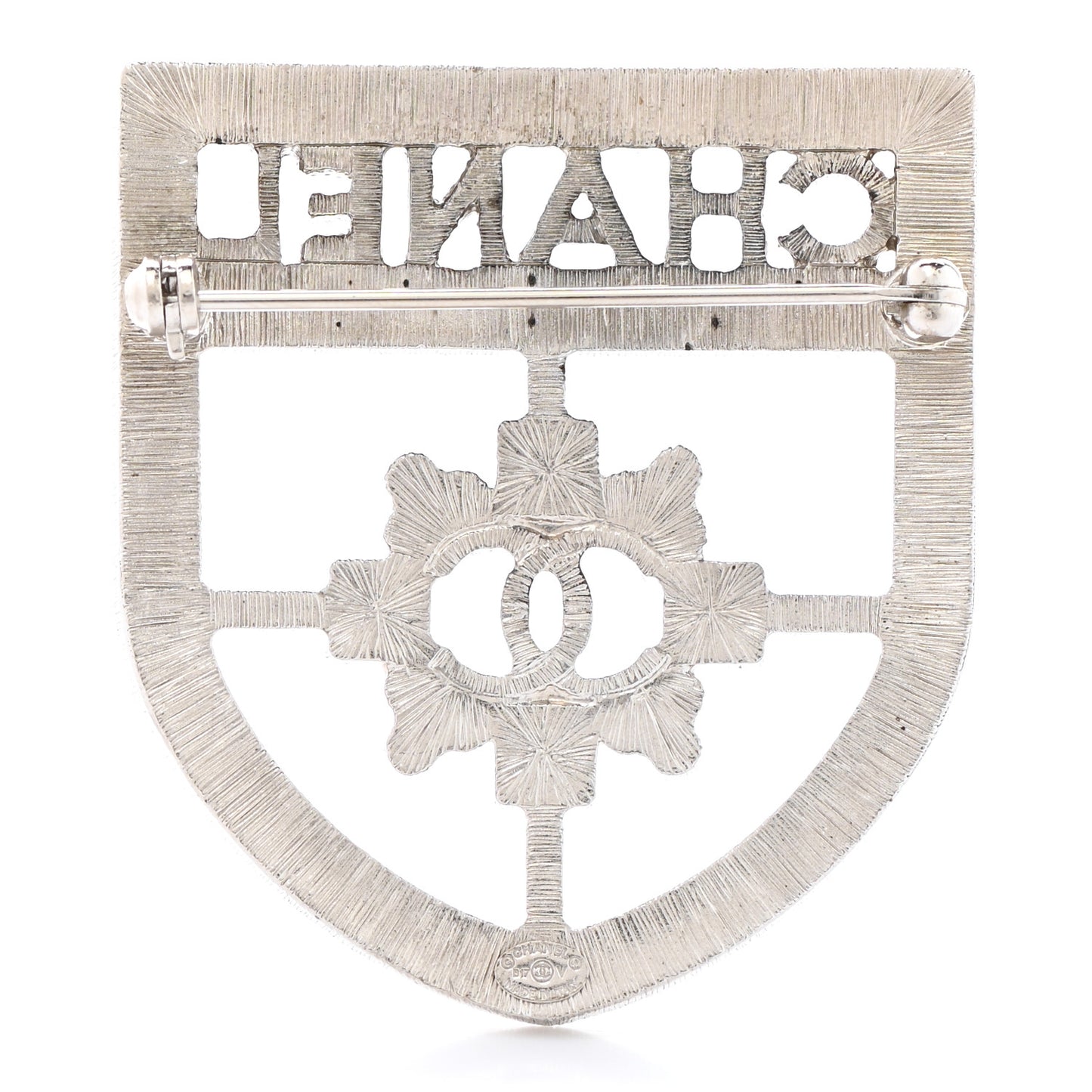 Swarovski Baguette Crystal CC Shield Brooch Silver