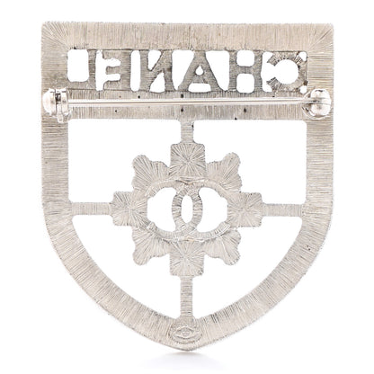 Chanel Swarovski Baguette Crystal CC Shield Brooch Silver 3 of 5