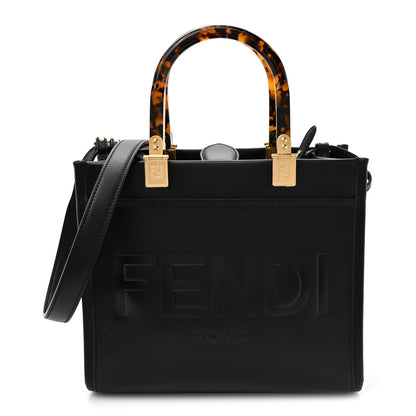 Fendi Vitello King Plexiglass Logo Embossed Small Fendi Sunshine Shopper Tote Black 1 of 9
