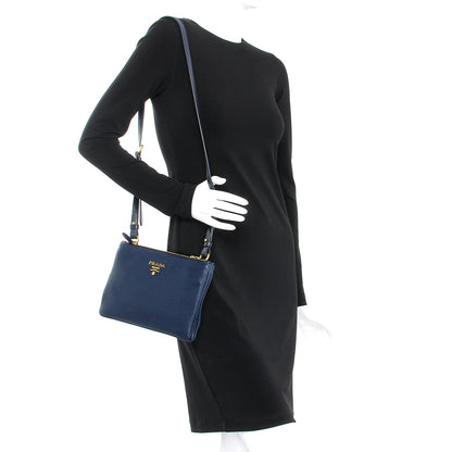 Prada Vitello Daino Double Zip Crossbody Bag Baltico 2 of 9