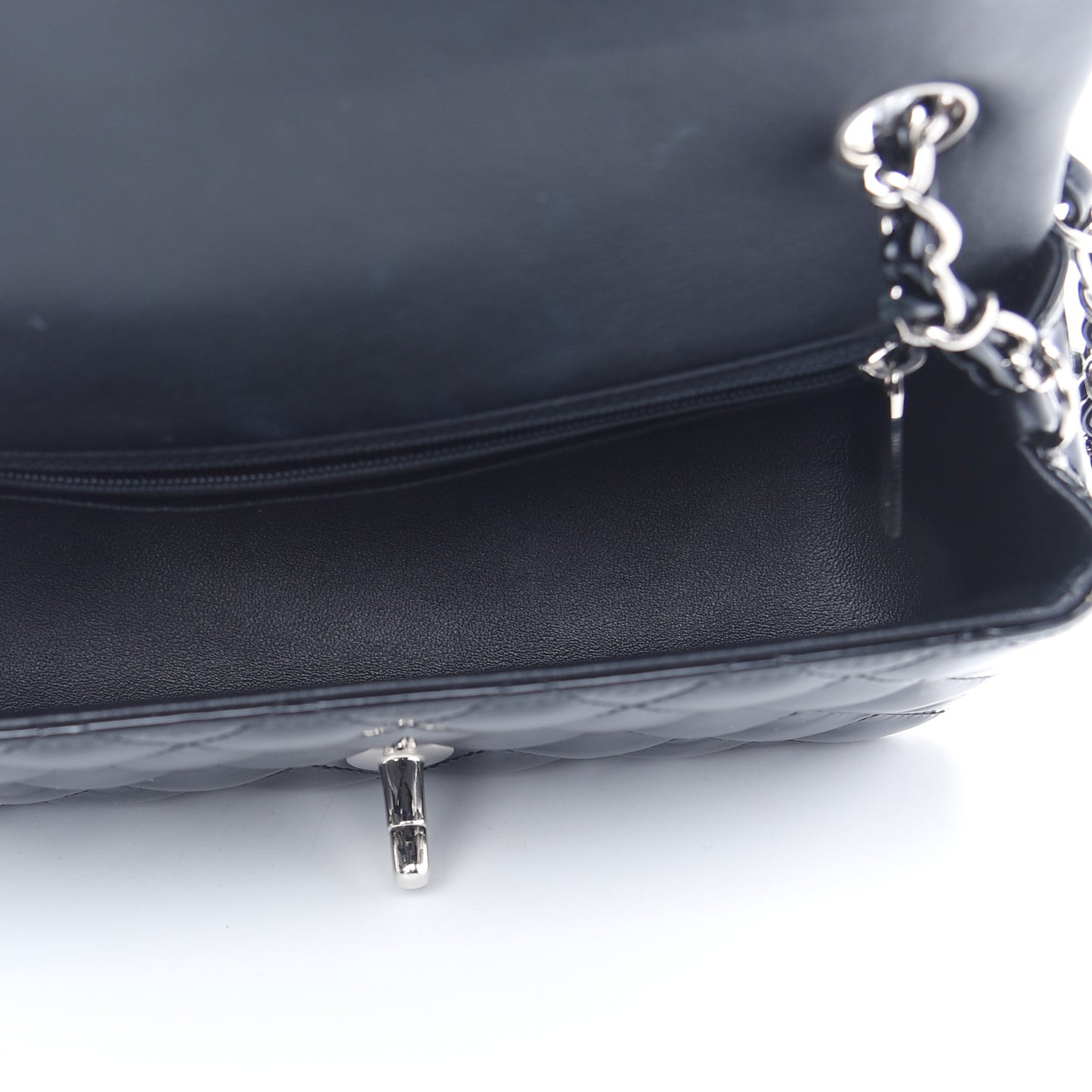 Patent Calfskin Quilted Mini Rectangular Flap Black