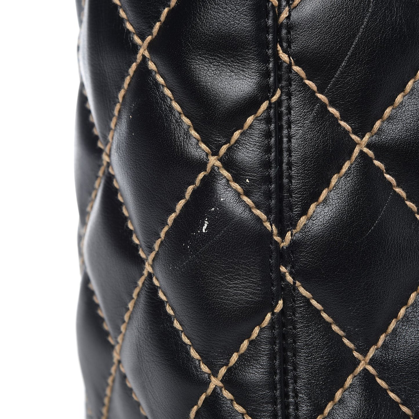Calfskin Contrast Stitch Surpique Tote Black