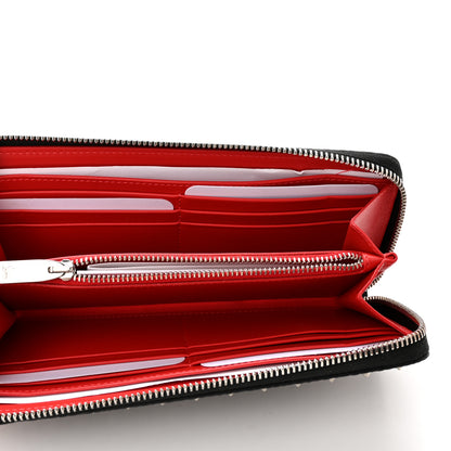 Christian Louboutin Calfskin Snakeskin Embossed Panettone Spiked Zip Around Wallet Black 5 of 11