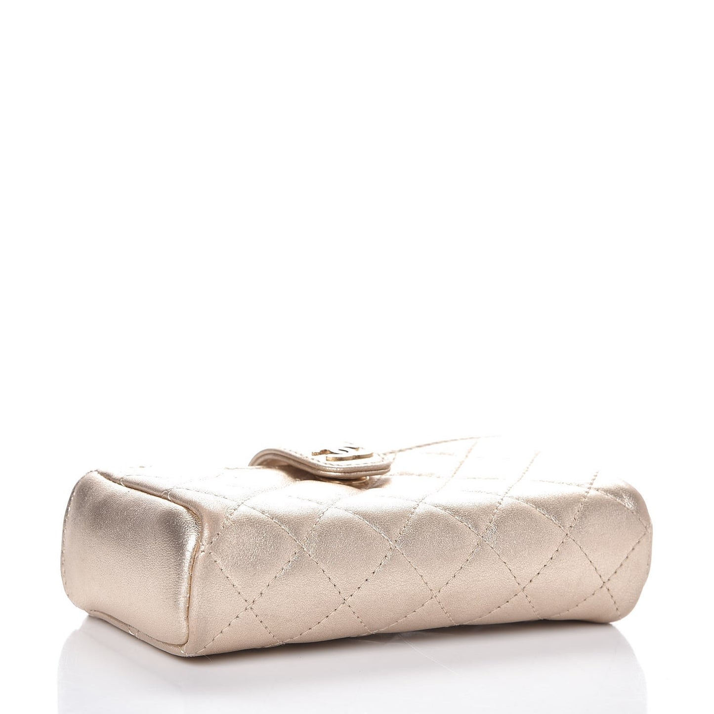 Metallic Lambskin Quilted Mini Phone Holder Clutch Light Gold