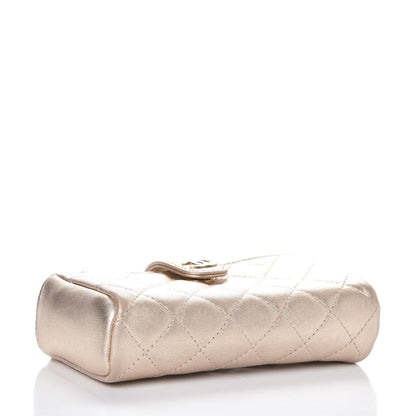 Chanel Metallic Lambskin Quilted Mini Phone Holder Clutch Light Gold 4 of 7