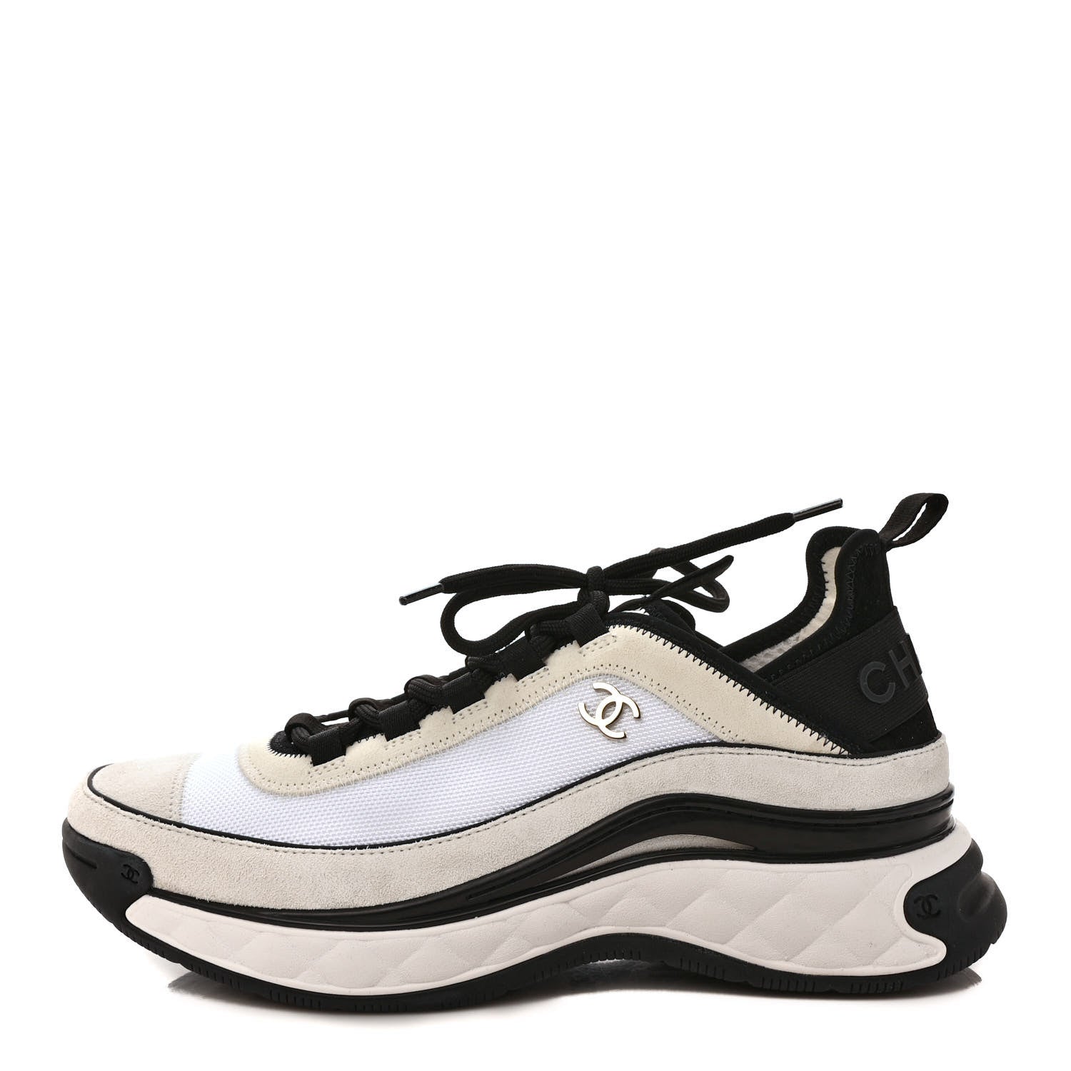 Chanel Velvet Calfskin Mixed Fibers CC Sneakers 41 Ivory Black 1 of 9