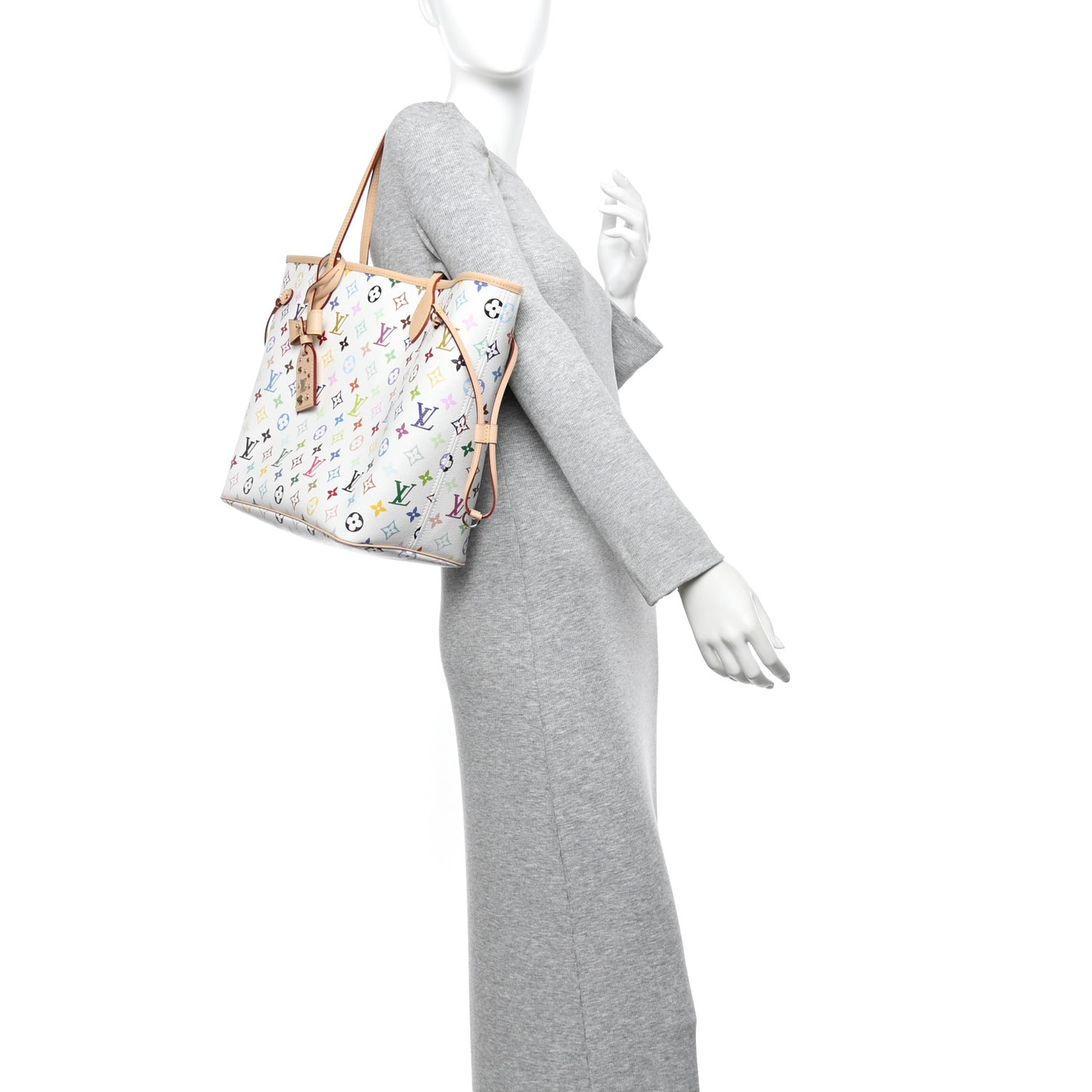 LV x TM Monogram Multicolor Neverfull MM White