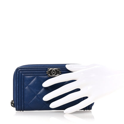 Chanel Lambskin Quilted Small Boy Zip Around Wallet Blue 2 of 14
